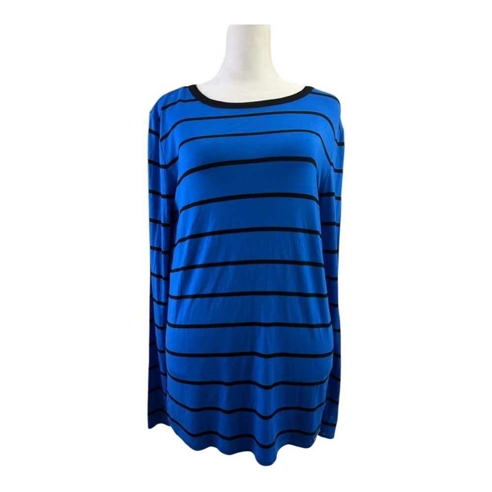Michael Kors Blue Stripe Long Sleeve Relaxed Tee Royal Blue